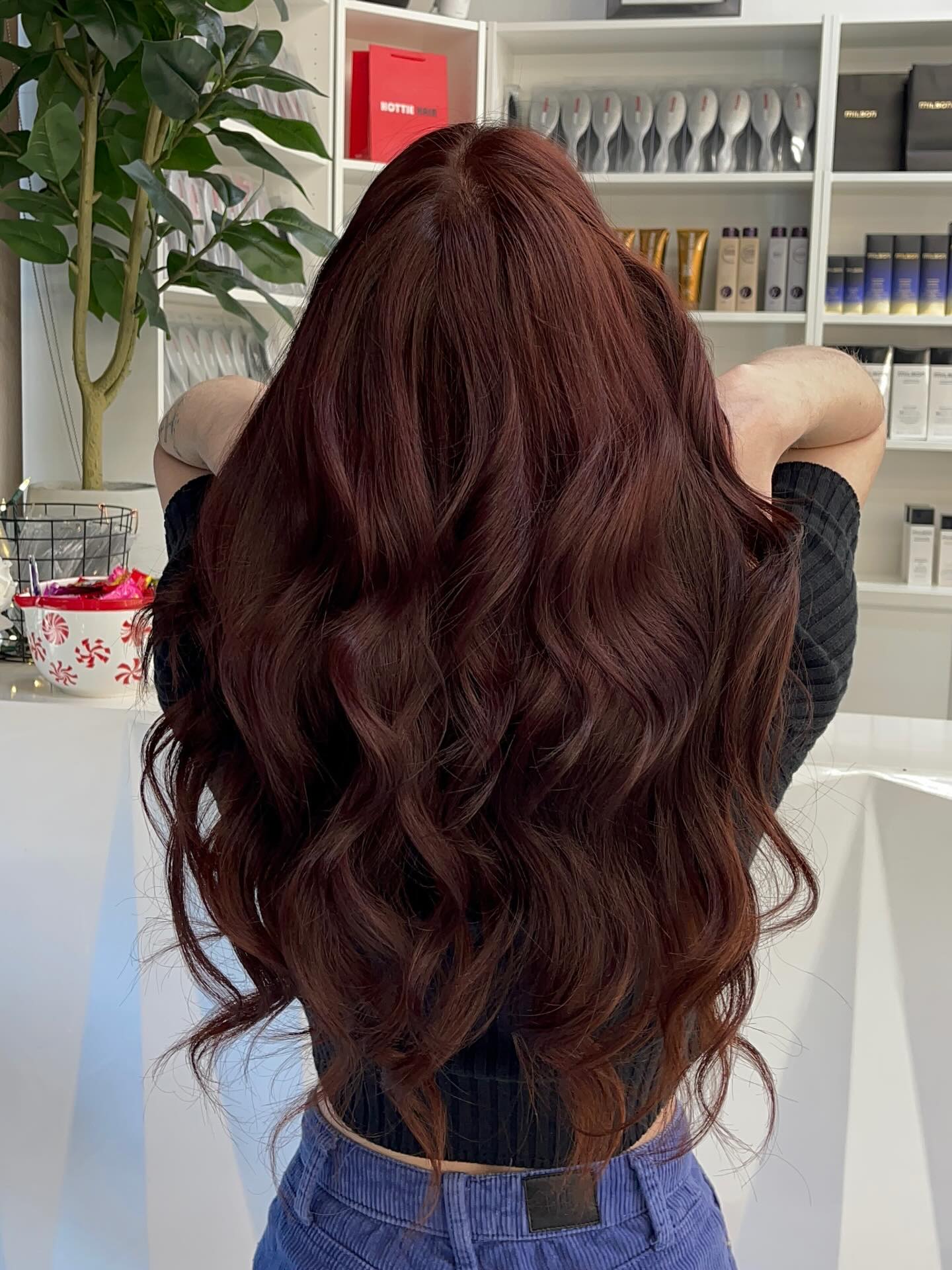2-Row Hand-Tied Sew-In Extension Installation with Red Hair